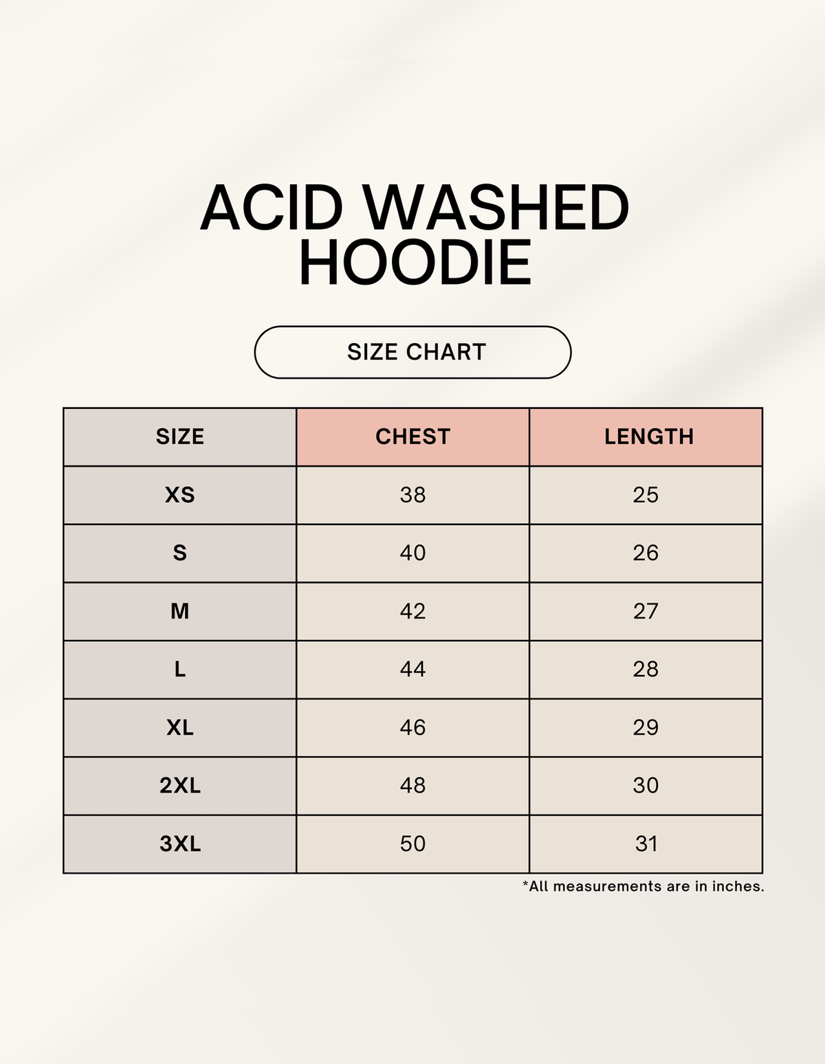 Size Guide for 7∞9 Acid Washed Hoodie